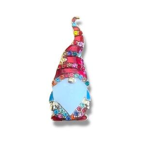 White-Bearded Colorful Rhinestones Gnome Brooch Women’s Christmas Holiday Pin